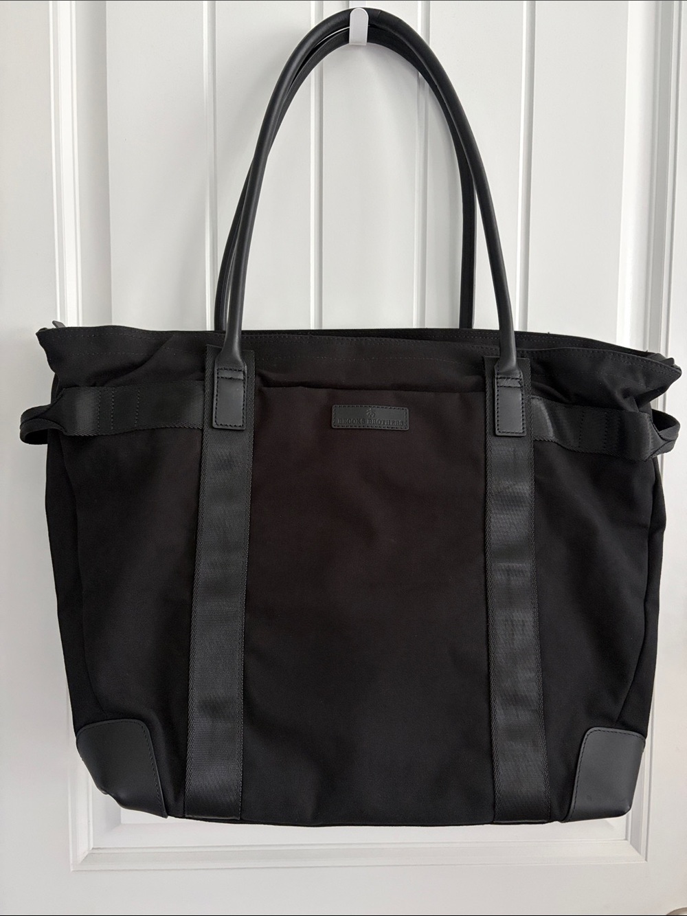 Brooks Brothers Black Wells Laptop Tote Canvas Leather Unisex